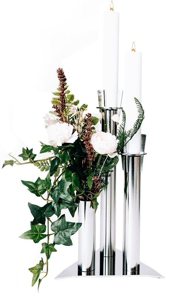 Hiunity-Ljus-och-blombarare-Ailo-med-vas-blommor-tre-ljus